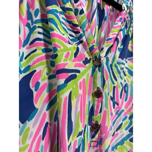 Lilly Pulitzer 100% Silk Elsa Top Indigo Palm Reader Boho Resort Palm Beach SM - Picture 4 of 7